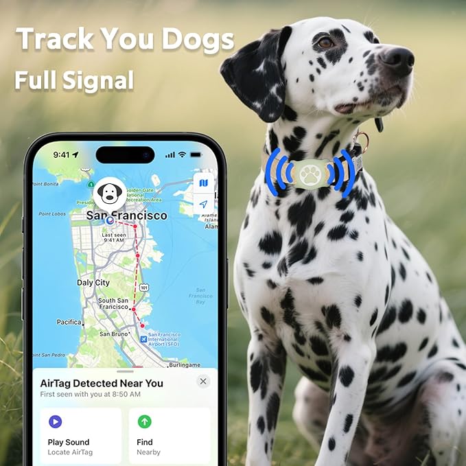 Dog Collar with Waterproof AirTag Holder & Anti-Lost QR Code, Cute Bling Warpping Adjustable Width for Small Medium Large Pet (Yellow, L)