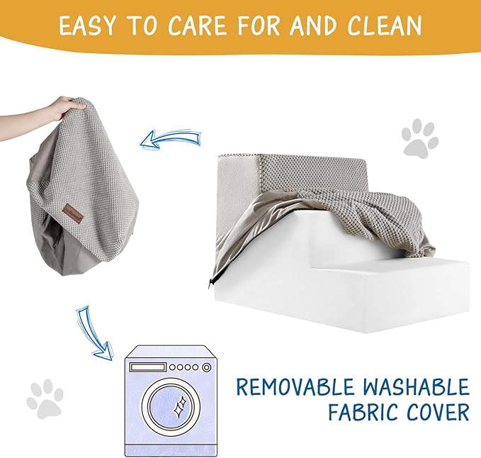 Dog Stairs for Small Dogs & Cats, 3-Step Extra Wide Non-Slip Pet Steps for Couch Sofa and Chair, Light Grey, 15.7" H