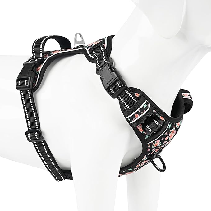 Timos No Pull Dog Harness,NO Need Go Over Dogs Head 3 Snap Buckles Reflective Oxford No Choke Harness with Front&Back 2 Metal Leash Clips Soft Padded for Small Medium Large Dogs,X-Large (Pack of 1)