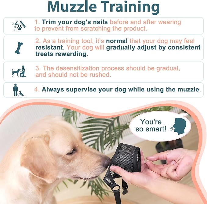 LUCKYPAW Dog Muzzle, Mesh Muzzle for Large Medium Small Dogs, Soft Mouth Guard for Biting Chewing, Breathable Mouth Guard with Adjustable Strap for Training(Brown, XL(Snout:11"-12.25"))