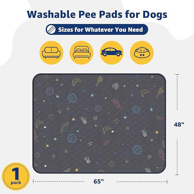 LOOBANI Washable Pee Pads for Dogs: Large Dog Pee Pad Reusable 65" x 48", Absorbent Pet Whelping Pads, Waterproof and Non-Slip Dog Training Mats for Crate, Playpen, Floor, Sofa, Cage, Grey