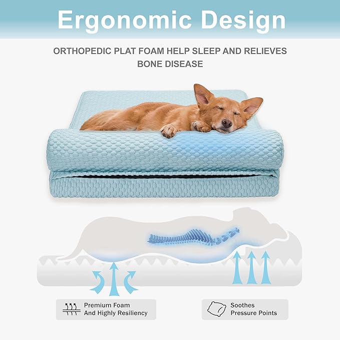 Tinaco Dog Cooling Bed for Large Dogs, Orthopedic Dog Bed with Removable Cover, Washable Dog Couch Bed for Small Medium Large Cats Dogs(WhiteBlue, X-Large)