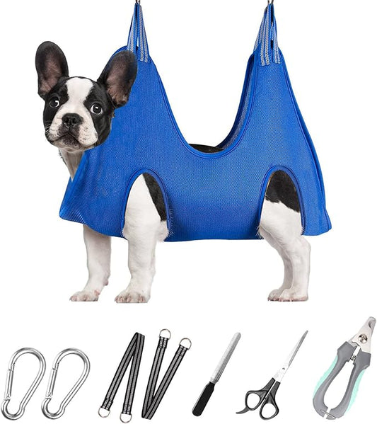 Pet Grooming Hammock for Small Dogs & Cats with Nail Clippers/Nail Trimmers/Grooming Scissors, Dog Grooming Harness for Nail Trimming, Pet Grooming Sling Helper