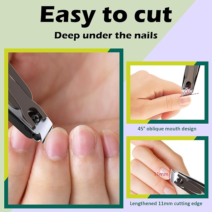 GLAMFIELDS Nail Clipper with Catcher, Large Fingernail Toenail Clipper,Slanted Edge Nail Clippers Leather Case Packed Good Gift for Men and Women 2PACK Large/Small