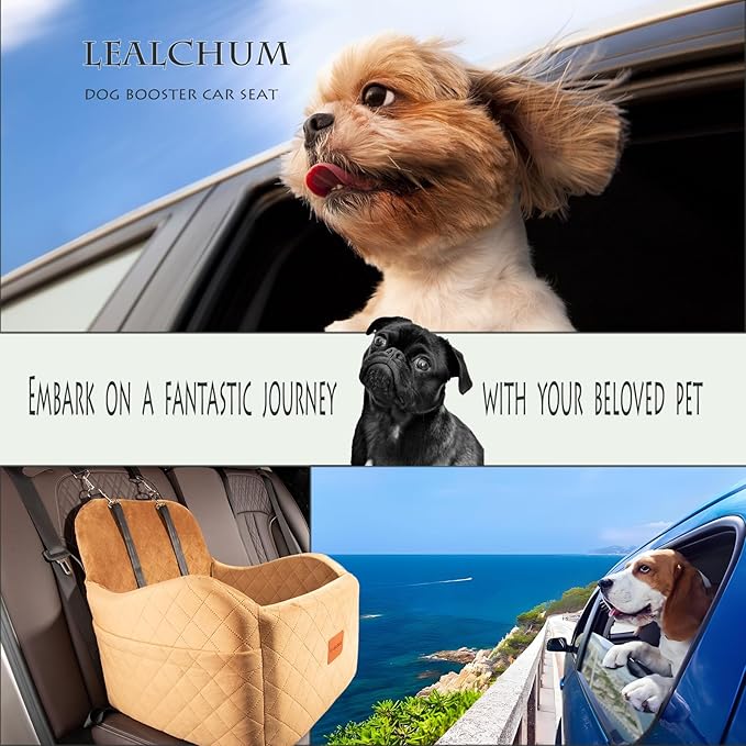 Dog Booster Car Seat for Small/Medium Dogs,Ultra Soft Fabric Filling Memory Foam,Fully Detachable and Washable,Anti-Slip Base,3 Straps Easy to Install(Coffee,Medium)