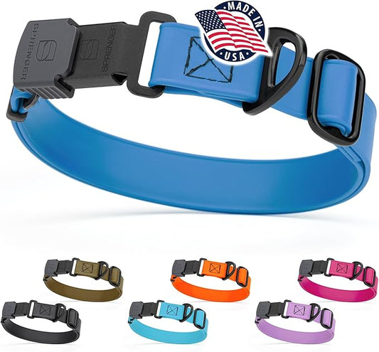 Dogline Biothane Waterproof Dog Collar with Herm Sprenger Stainless Steel Quick Release Buckle – Heavy Duty Tactical Durable Collar for Dogs – Comfortable and Safe Pet Collar, W 3/4" L 12-19", Blue