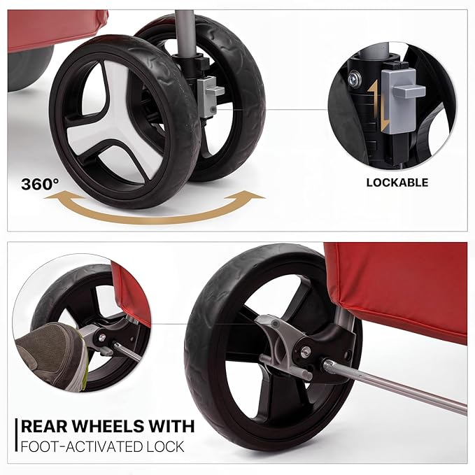 MoNiBloom 3 Wheels Pet Stroller, Foldable Puppy Cage Jogger Stroller with Weather Cover for All-Season, Storage Basket and Cup Holder, Breathable and Visible Mesh for Small/Medium Pets, Red