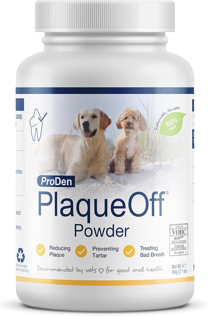 ProDen PlaqueOff Powder for Pets - Cat & Dog Breath Freshener - Plaque & Tartar Remover for Pet Oral Care - 60g