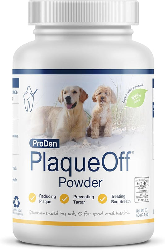ProDen PlaqueOff Powder for Pets - Cat & Dog Breath Freshener - Plaque & Tartar Remover for Pet Oral Care - 60g