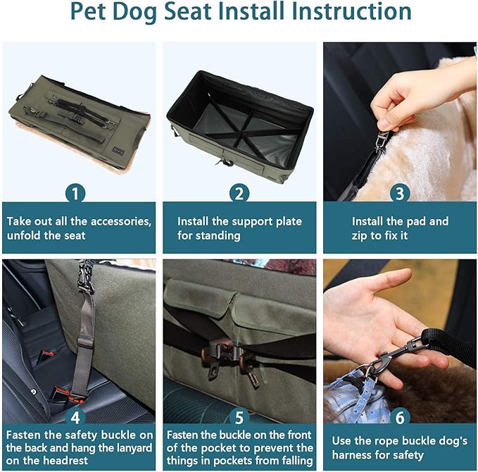 Petsfit Dog Booster Seat For 2 Small Dogs or Medium Dog up to 45 lb, Large Dog Car Seat With 2 Big Pockets for Cars, Trucks and SUVs (Large, Dark Brown)