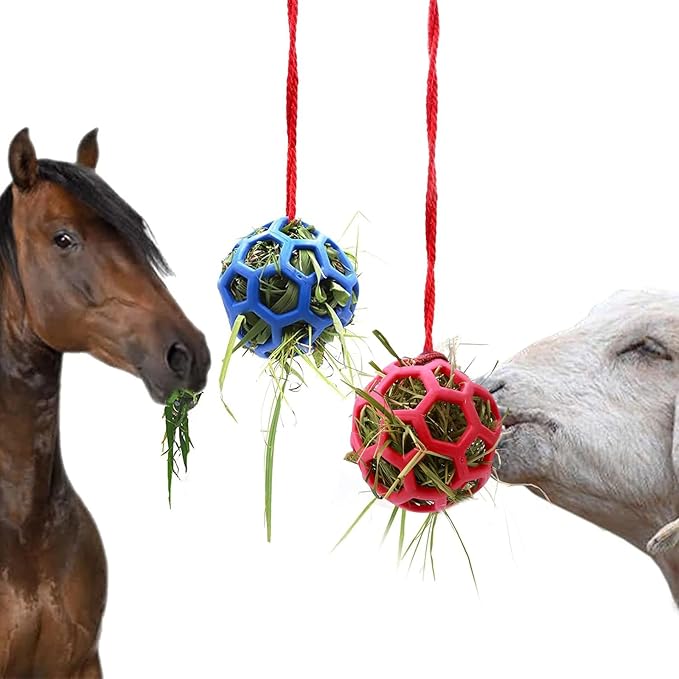 2 Pcs Hay Ball for Horses to Play with, Relieve Stress with This Bright Color Hay Feeder Ball for Horses Goat to Avoid Boredom