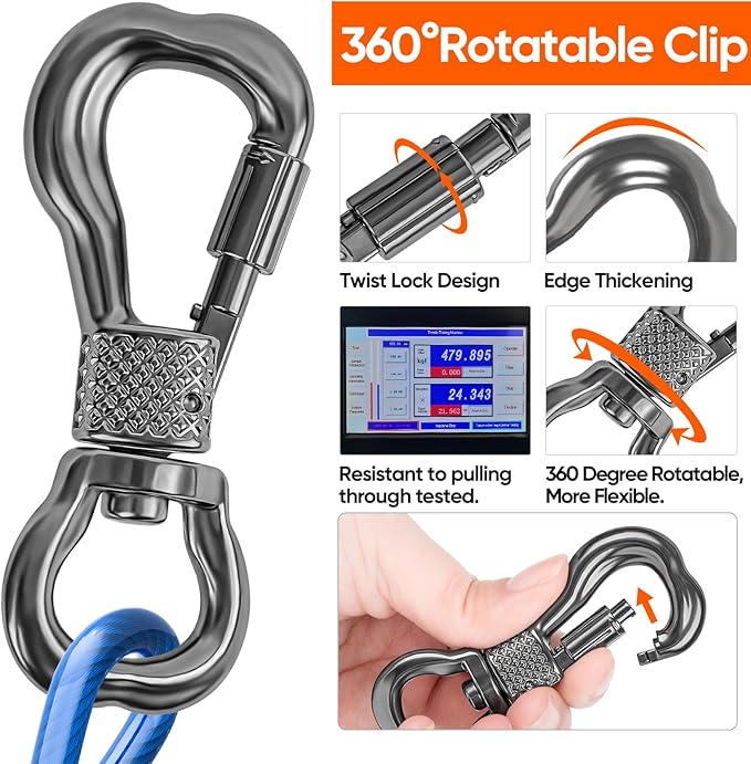 Tresbro 25FT Blue Reflective Tie Out Cable for Dogs Up to 125 Pounds, Steel Wire Lead Leash with Stainless Rotatable Buckle, Lightweight and Enduring, Dog Chains Outside for Outdoor,Yard,Camping