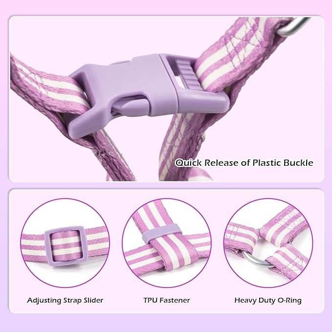 Stripe Step in Dog Harness for Small Dogs, Freedom Nylon Dog Halter Vests, Lightweight and Escape Proof Puppy Harness, Quick Fits for Small Medium and Large Dogs, Purple L
