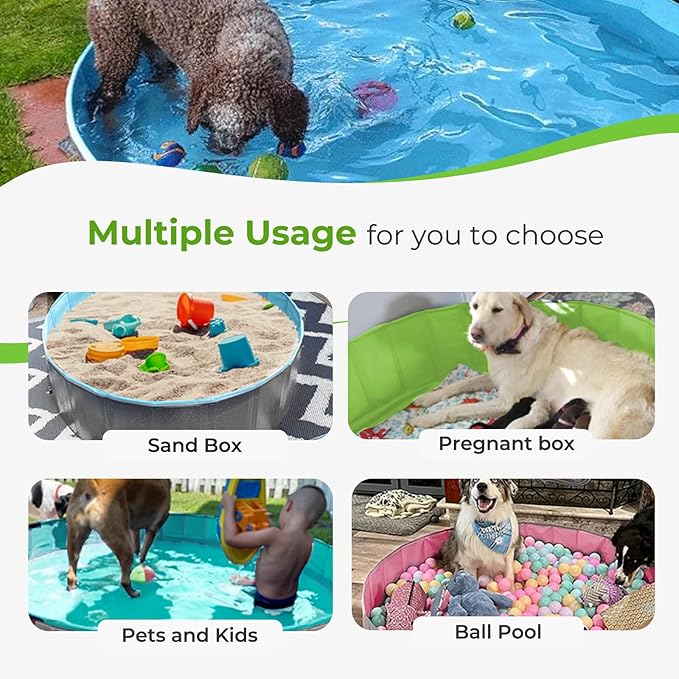 Furrybaby Dog Pool, Foldable Dog Pools for Large Dogs Portable Kiddie Pool Pet Doggie Wading Swimming (Green 63'') Indoor and Outdoor