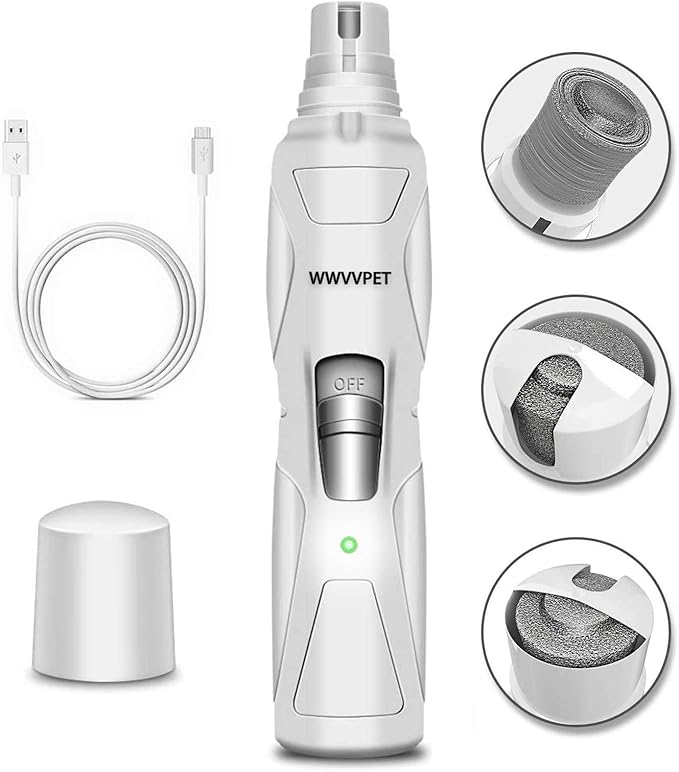 Pet Nail Grinder with LED Light & 2 Grinding Heads, 2-Speed Low Noise & More Powerful Dog Nail Grinder, Pet Nail Trimmer File, Painless Paw Claw Care, Quiet Toenail Grooming Tool for L/M/S Dogs/Cats