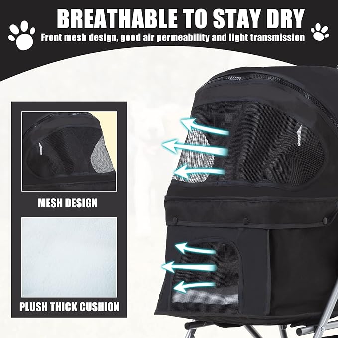 Pet Stroller 4 Wheels Dog Cat Stroller for Small Medium Dogs Cats Foldable Puppy Stroller with Storage Basket and Cup Holder,Black