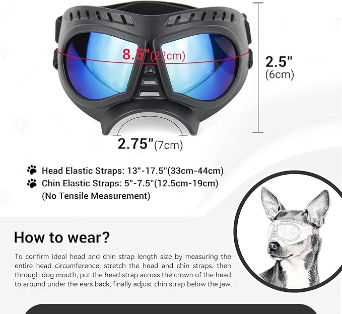 Small Dog Goggles Windproof for Small-Medium Breeds Dog Sunglasses Anti-UV with Adjustable Straps - Blue