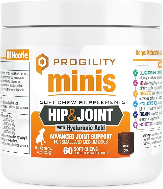 Nootie Progility Mini Hip & Joint Small & Medium Breed Chew Supplement for Dogs, 60 Count
