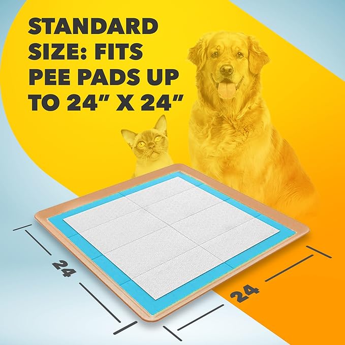 TidyFriend Dog Pee Pad Holder Tray Fits for 24” x 24” Wee Wee Pee Pads - Stable Grip, Raised Edges, Quick-Wipe Silicone Surface Dog Potty Tray Holder for Indoor Flooring Protection (Beige)