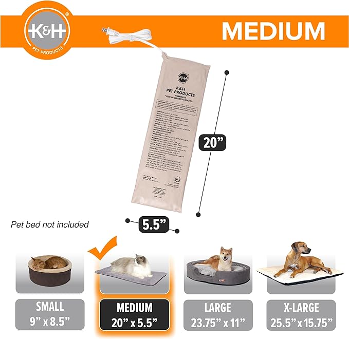 K&H Pet Products Pet Bed Warmer, Turn Any Pet Bed Into a Heated Cat or Dog Bed, Waterproof Indoor Heated Warming Pad Insert, Automatic Temperature, Safety Listed - Medium 20 X 5.5in Tan