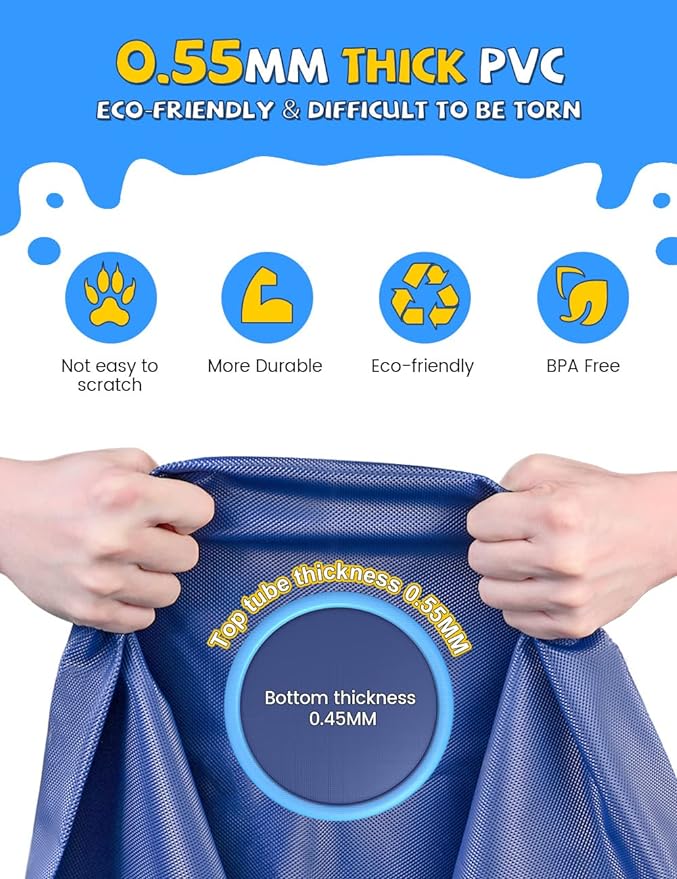 VISTOP Non-Slip Splash Pad for Kids and Dog, Thicken Sprinkler Pool Summer Outdoor Water Toys - Fun Backyard Fountain Play Mat for Baby Girls Boys Children or Pet Dog (97 inch, Blue&Blue)