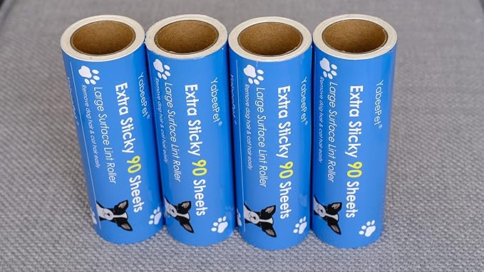 Extreme Sticky Large Surface Lint Roller, 6.3'' Giant Pet Hair Remover Roller for Pet Dog Cat Hair, Clothes&Furniture Cleaning, 90 Sheets (4 Refills)
