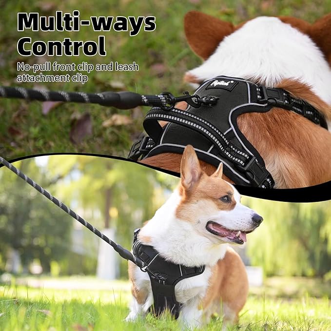 PUPTECK No Pull Dog Harness Small Sized, Adjustable Reflective Dog Harness with Handle Easy Control, Comfortable Soft Padded Pet Vest Harness for Small Dogs, Black S