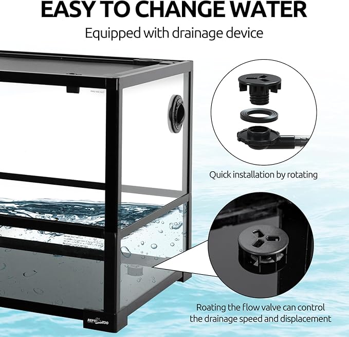 REPTIZOO 18 Gallon Turtle Tank Aquarium, 30"×12"×12" Tortoise Habitat Water-Land Ecological Turtle Tank with Drainage System Aquatic Aquarium