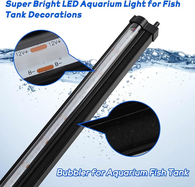 Submersible Bubble Aquarium Light：Multicolor RGB Fish Tank Light with Remote Timer & Adjustable Brightness for Pet Plants Grow - Waterproof Submersible Led Lights for 5-10In Saltwater Tanks