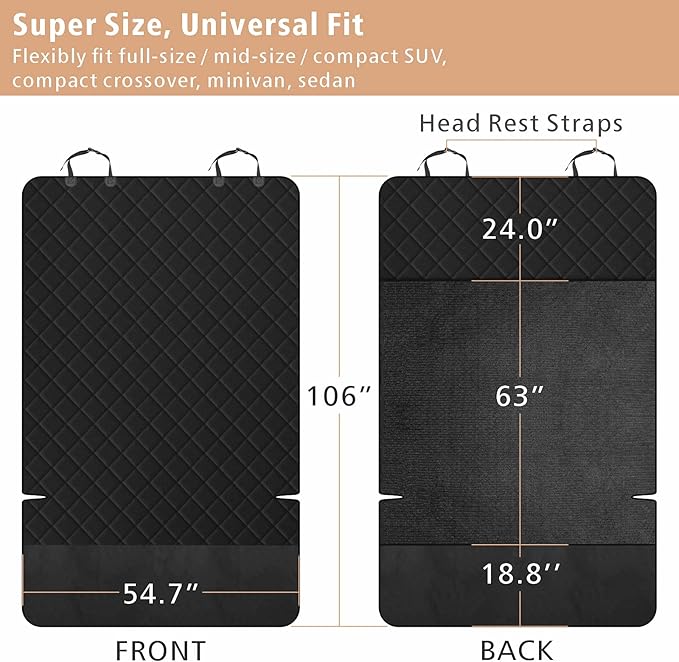 F-color SUV Cargo Liner for Dogs, Upgraded Extra Large Water Resistant Pet Cargo Cover Dog Seat Cover Mat for SUVs with Bumper Flap Protector, Non-Slip, Wear-Proof, Universal Fit, Black