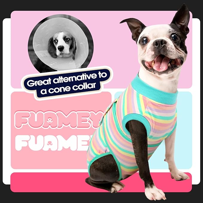 FUAMEY Recovery Suit for Dogs After Surgery,Soft Breathable Dog Bodysuit E-Collar & Cone Alternative Surgical Suit,Male Female Dog Neuter Spay Suits Anti Licking Wounds Onesie Mint Green Stripes L