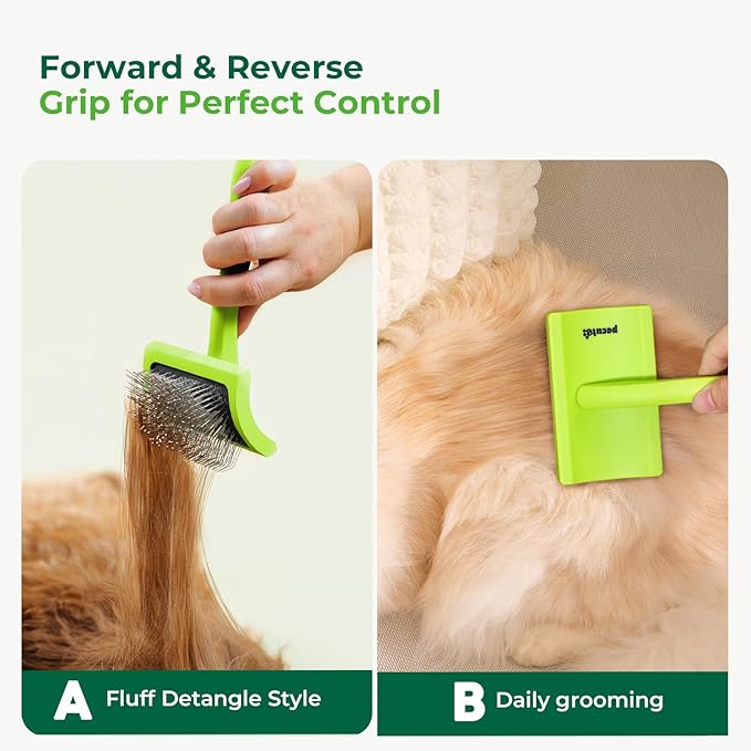 Pecute Slicker Brush for Dogs Cats with Air-Cushion and Soft Pins, Dog Brush for Shedding Massaging Grooming, Lightweight Cat Brush with Pet Comb, Gently Removes Loose Fur Undercoat