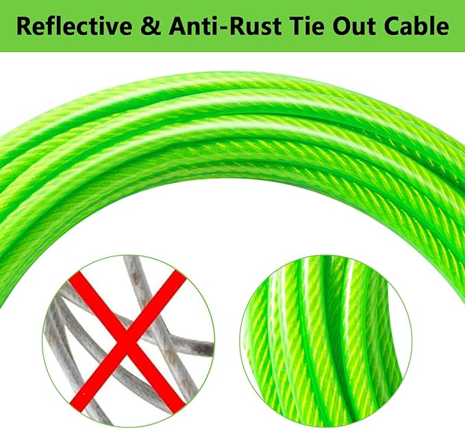 Dog Tie Out Cable 15FT-500Lbs,Heavy Duty Dog Leads&Tether for Yard with Swivel Hook,Small Large Dogs Leash Line for Outside,Rust Chew Proof Dogs Run Cable for Outdoor Camping (Green, 15FT)