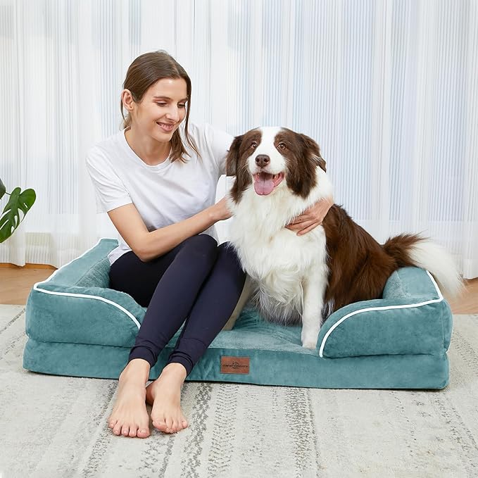 Comfort Expression Small Dog Beds Waterproof Orthopedic Foam Dog Sofa Beds for Medium Dogs Comfy Pet Bed with Washable Removable Cover & Non-Slip Bottom(Small,Washed Blue)