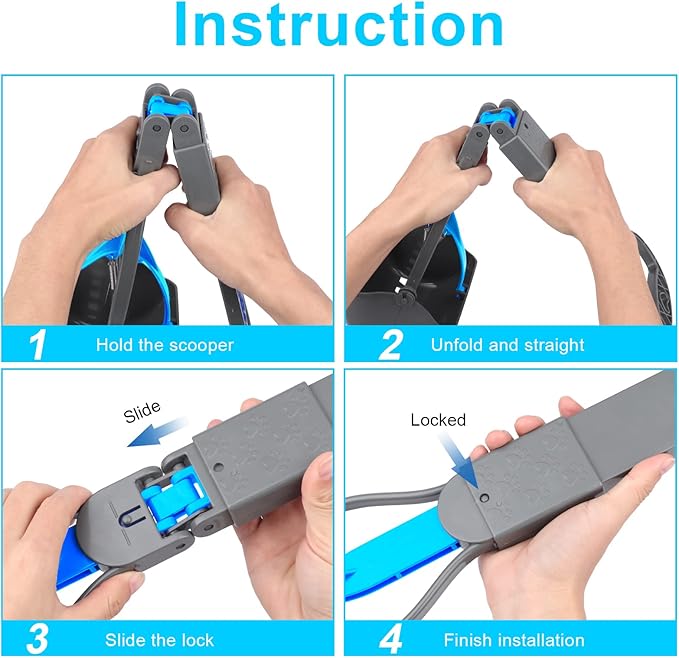 PPOGOO Non-Breakable Pooper Scooper for Large Medium Small Dogs with 24.3inch Long Handle High Strength Material Durable Spring, Easy Grass and Gravel Pick Up