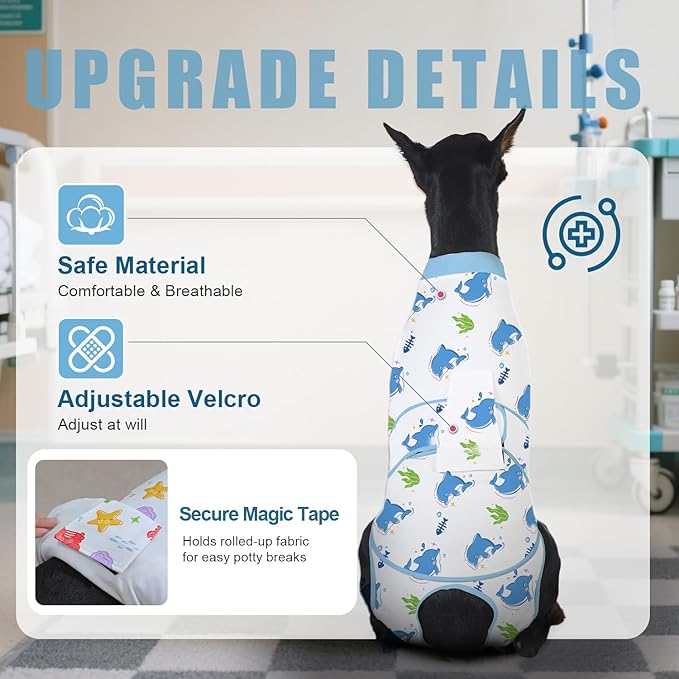 Recovery Suit for Dogs After Surgery, Professional Dog Surgical Suit for Female Spay, Male Neuter, E-Collar & Cone Alternative Dog Onesie for Abdominal Wounds Skin Disease, Blue, XS