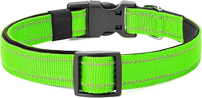 Reflective Dog Collar Padded with Soft Neoprene Breathable Quick Release Basic Dog Collars for Puppy Small Dogs Girl Green