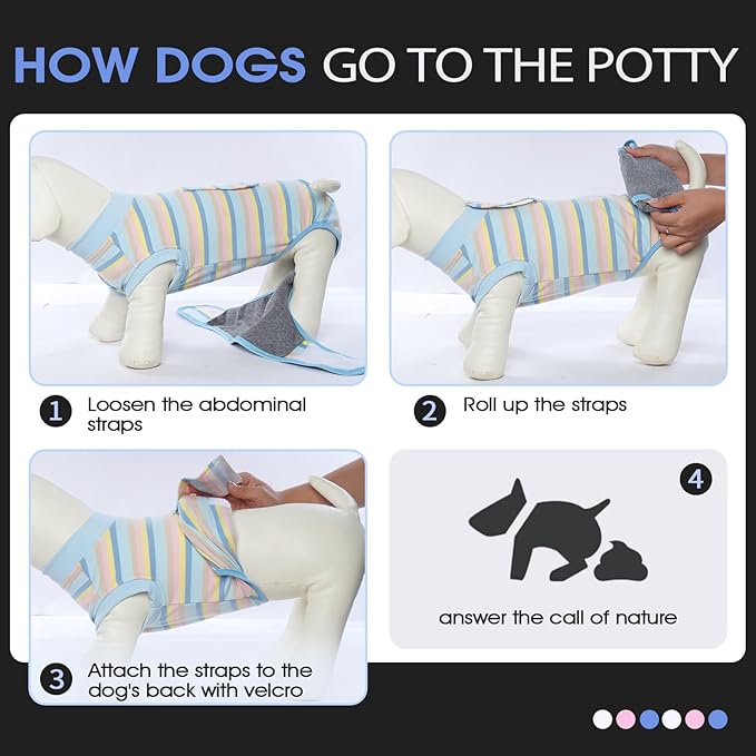 FUAMEY Recovery Suit for Dogs After Surgery,Soft Breathable Dog Bodysuit E-Collar & Cone Alternative Surgical Suit,Male Female Dog Neuter Spay Suits Anti Licking Wounds Onesie Blue Yellow Stripes L