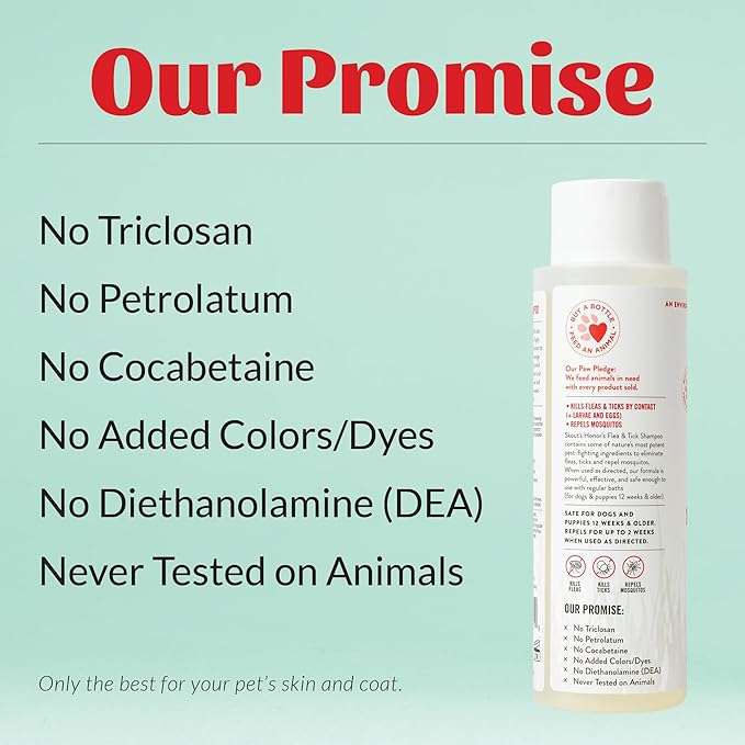 Skout's Honor Flea and Tick Shampoo for Dogs - Natural Peppermint & Cedarwood Formula, Helps to Protect from and Against Fleas, Ticks, and Mosquitos, 16 oz