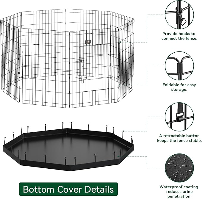 PJYuCien Dog Playpen, 8 Panels 36’’H Dog Pens Indoor with Bottom Pad, Metal Foldable Pet Puppy Exercise Fence Crate Kennel, Better for Medium Animals,Black