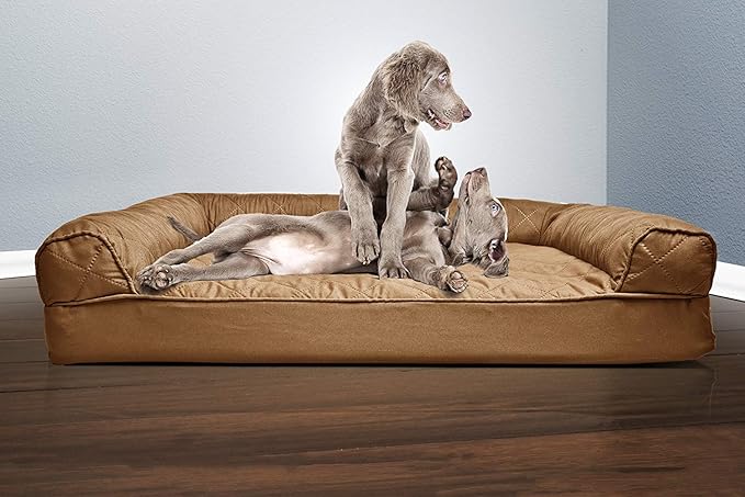 Furhaven Orthopedic Dog Bed for Large Dogs w/ Removable Bolsters & Washable Cover, For Dogs Up to 95 lbs - Quilted Sofa - Toasted Brown, Jumbo/XL