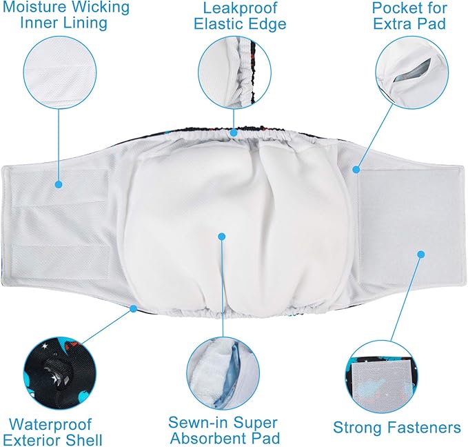 CuteBone Belly Band for Dogs Male Reusable Diapers Washable Wrap DM35S