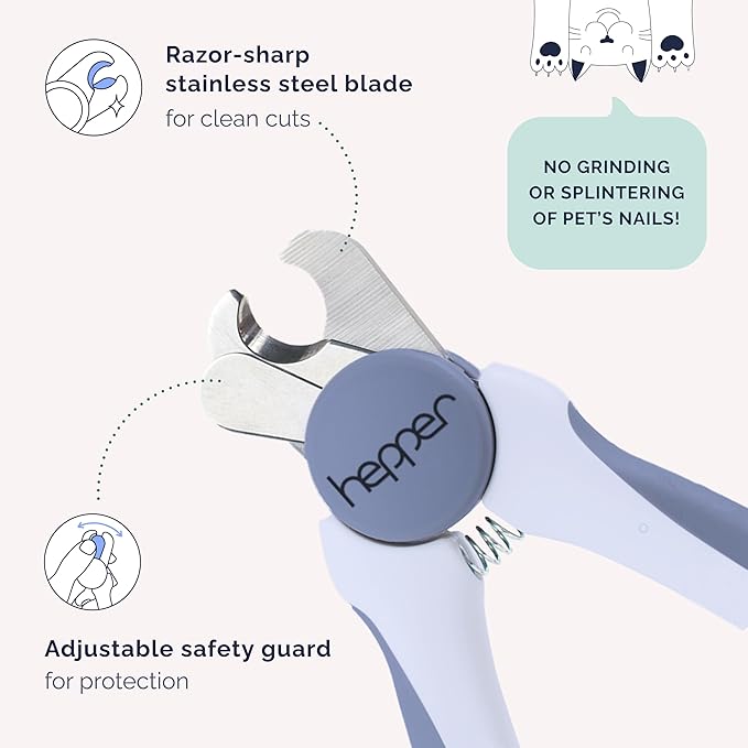 Hepper Cat Nail Clipper Kit - Small and Large Sharp Cat Claw Clippers with Added Nail File and Storage Pouch - Cat Nail Clippers with Safety Guard and Lock - Professional Cat Manicure …