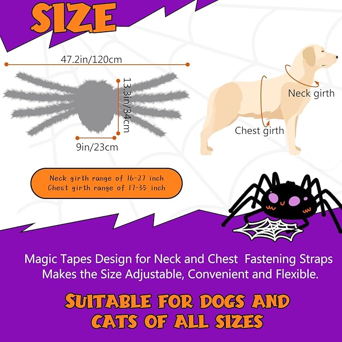 OurWarm Dog Halloween Costumes for Pets 64 LED Furry Giant Dog Spider Costume Funny Dogs Costumes for Medium Large Dogs Halloween Party Decor Puppy Pets Outfits Cosplay