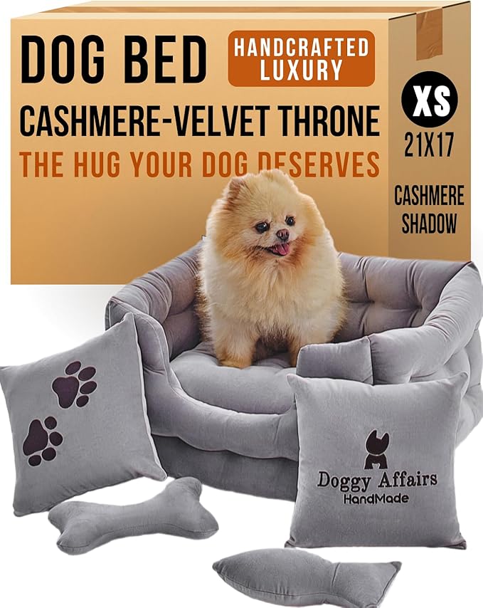 Luxury Dog Bed Chesterfield – Handcrafted Velvet Throne for Dogs | Joint Support, Calming & Temp-Regulating Comfort | Durable 5+ Years, Anti-Claw, Washable 100+ Times – XS, Gray