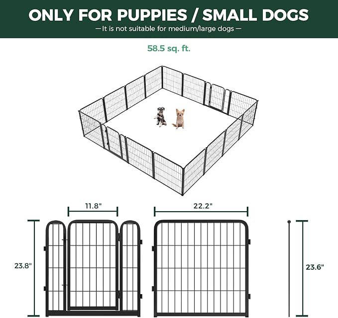 FXW Homeplus Unleashed Indoor Dog Playpen - Stress-Free and Safe Play, Heavy Duty 24 Inch 16 Wire Panels Dog Pen for Puppy and Small Dogs, Black│Patented