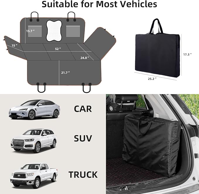 Waterproof Dog Car Seat Cover for Back Seat – Heavy Duty Back Seat Extender for Dogs with Hard Bottom, 7-Layer Protection, Non-Slip & Scratchproof, Easy to Install (Beige)