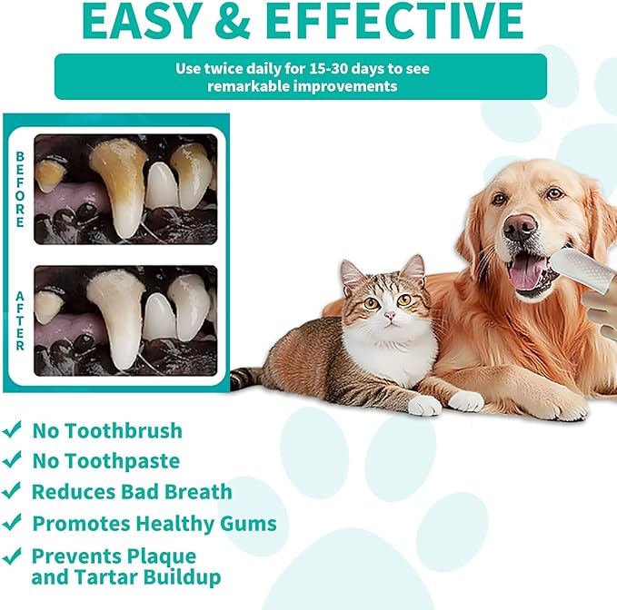 Pet Dental Finger Wipes for Dogs & Cats | Teeth Cleaning Wipes with Natural Formula | Remove Plaque & Tartar | Fresh Breath, Safe & Gentle (50 Count)