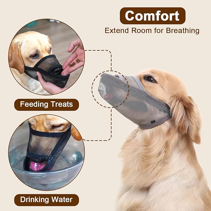 Crazy Felix Nylon Dog Muzzle for Small Medium Large Dogs Dachshund Beagle Poodle Labrador, Air Mesh Breathable and Drinkable Pet Mouth Guard for Anti-Biting Chewing Scavenging(S, Grey)
