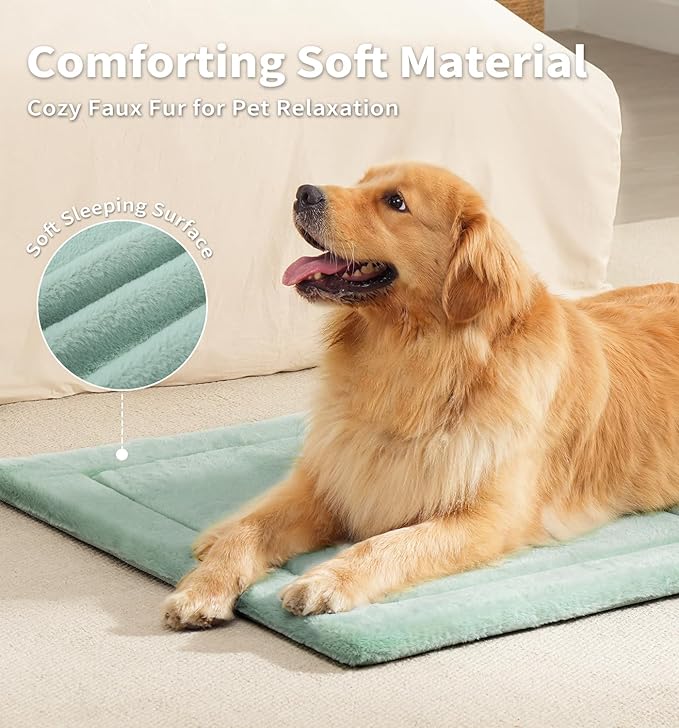 Made4Pets Dog Crate Pad Bed for Large Dogs, Washable & Reversible, Anti-Slip Kennel Mat for Cozy Sleeping, Soft Fluffy Dog Bed for Indoor & Outdoor Use, 44"x32", Green